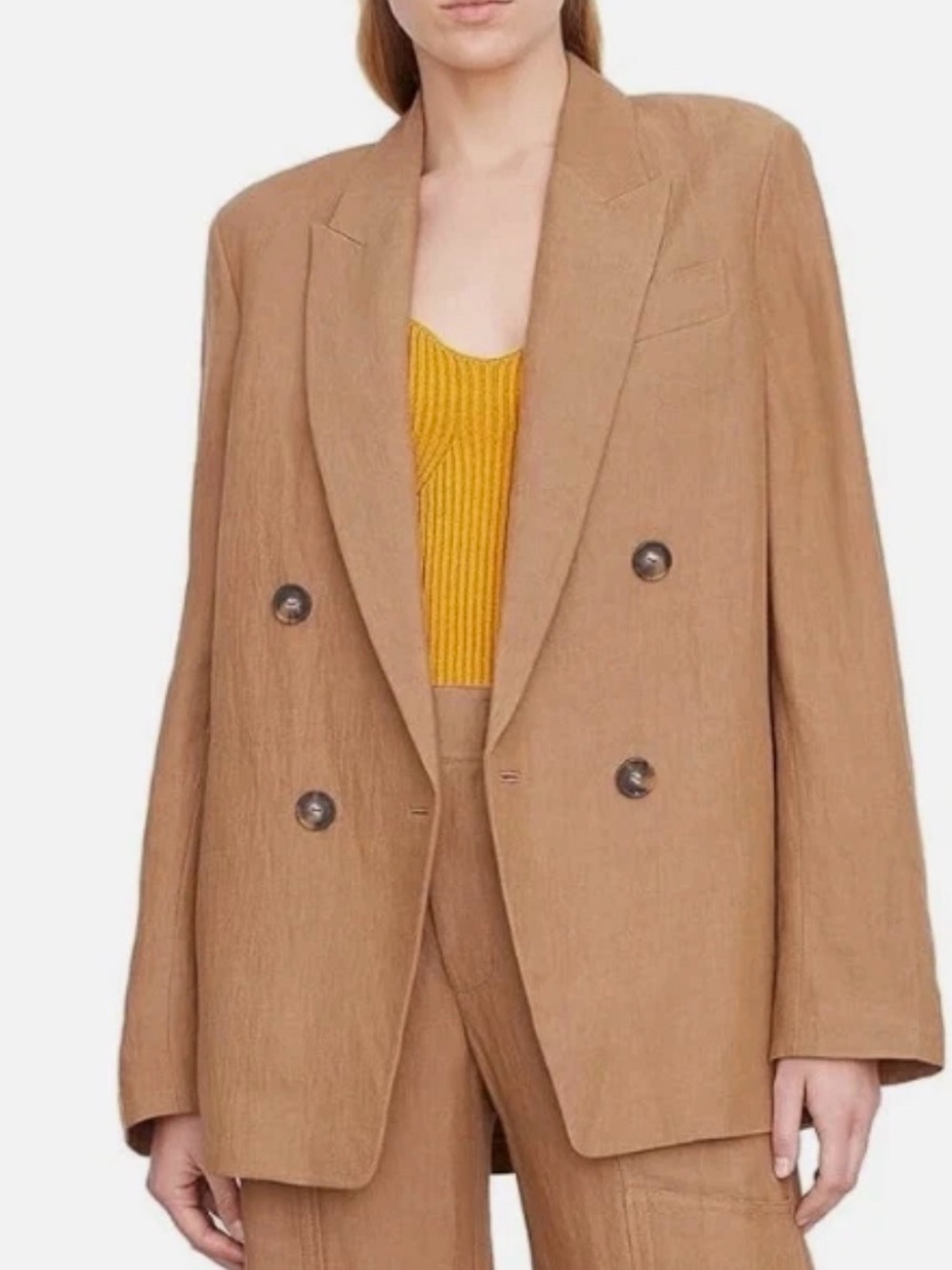 Vince Crepe‎ Double-Breasted Boyfriend Blazer Tobacco Size 12